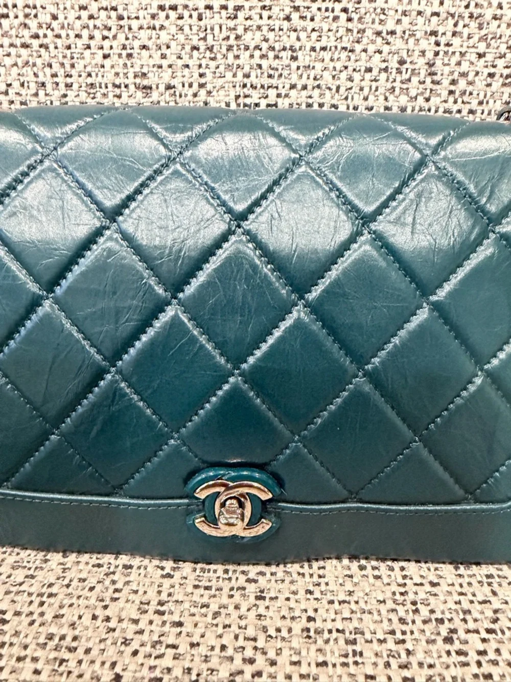 Chanel Green Leather Chain Crossbody Bag